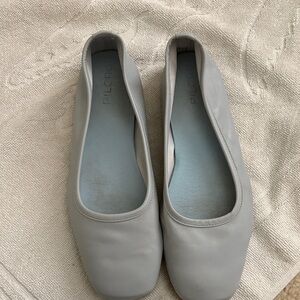 Pilcro Light Gray Leather Square-Toe Ballet Flats